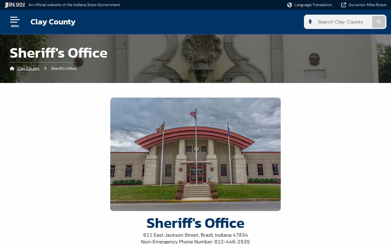 Clay County Sheriff official booking record contact page